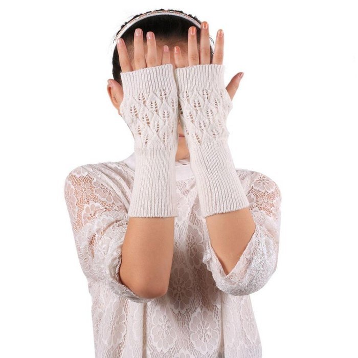 Hollow Out Leaves Knitted Gloves,Morecome Fashion Women Girl Knitted Gloves (Purple) N8