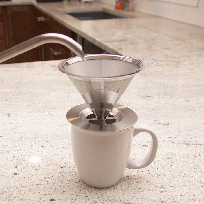 BOCHA - Pour Over Coffee Filter, Reusable Stainless Steel Cone Dripper, Permanent and Paperless with Cup Stand N7
