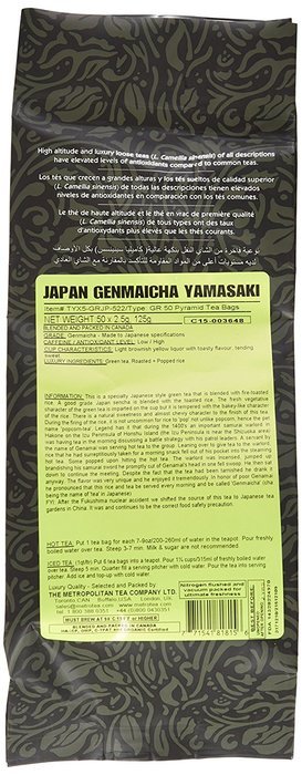 Metropolitan Tea 50 Count Pyramid Shaped Teabags, Japan Genmaicha Yamasaki