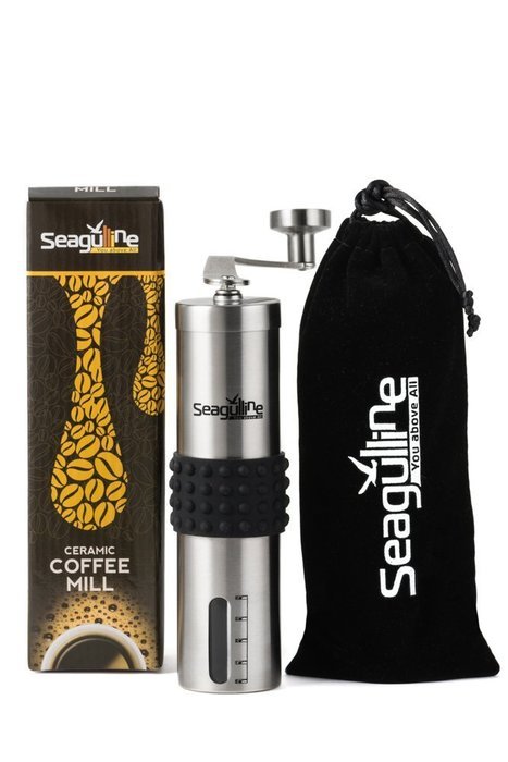 Premium Manual Coffee Grinder By Seagulline | Durable Stainless Steel Body & Firm Silicone Cover | Coffee Indicator... N5