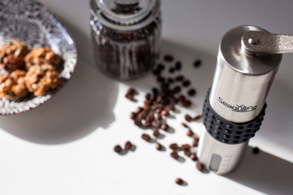 Premium Manual Coffee Grinder By Seagulline | Durable Stainless Steel Body & Firm Silicone Cover | Coffee Indicator... N6