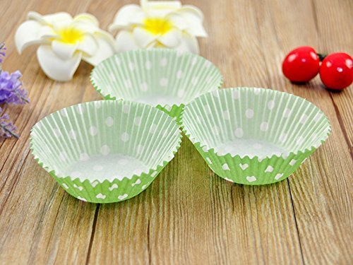 100 PCS Green w/ White Polka Dot Paper Cupcake Cups N4