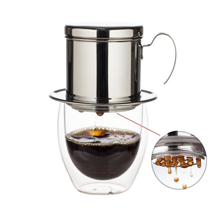 Hanperal Coffee Maker Pot，Silver Stainless Steel Vietnamese Drip Coffee Filter Maker Single Cup Strainer N6