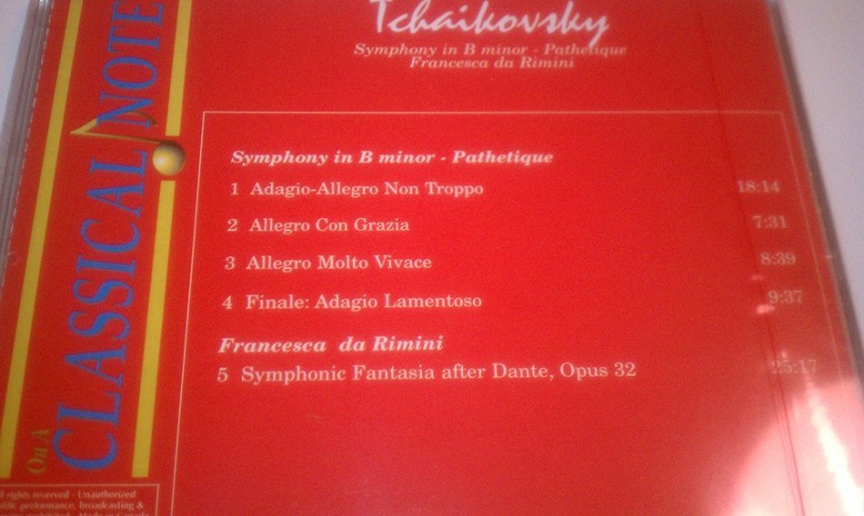 On A Classical Note Issue Number 4 Clasical Music Series INCLUDES Tchaikovsky Symphony No. 6 "Pathetique" Francesca... N3