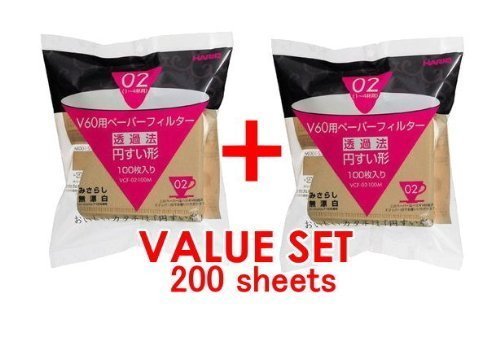 Hario Coffee Mill Slim Grinder, Mini & Hario 02 100 Count Coffee Paper Filter, Natural X2 Set(total 200 Sheets... N3