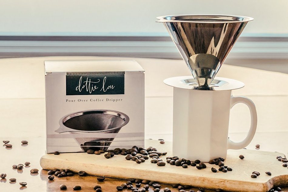 Dottie Lou Pour Over Coffe Dripper - Stainless Steel Paperless Filter - Metal Drip Coffee Brewer N5