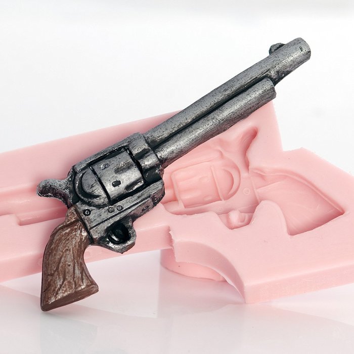Long Pistol Silicone Mold Easy to use with Fondant, Chocolate, Candy, Resin, Clay, Wax, Soap Embed. Western Pistol... N3