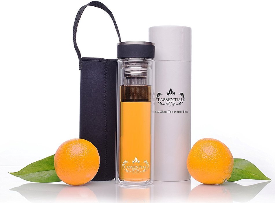 Teassentials 15 Ounce Double Walled Borosilicate Glass Tea Infuser Bottle / Tumbler N2