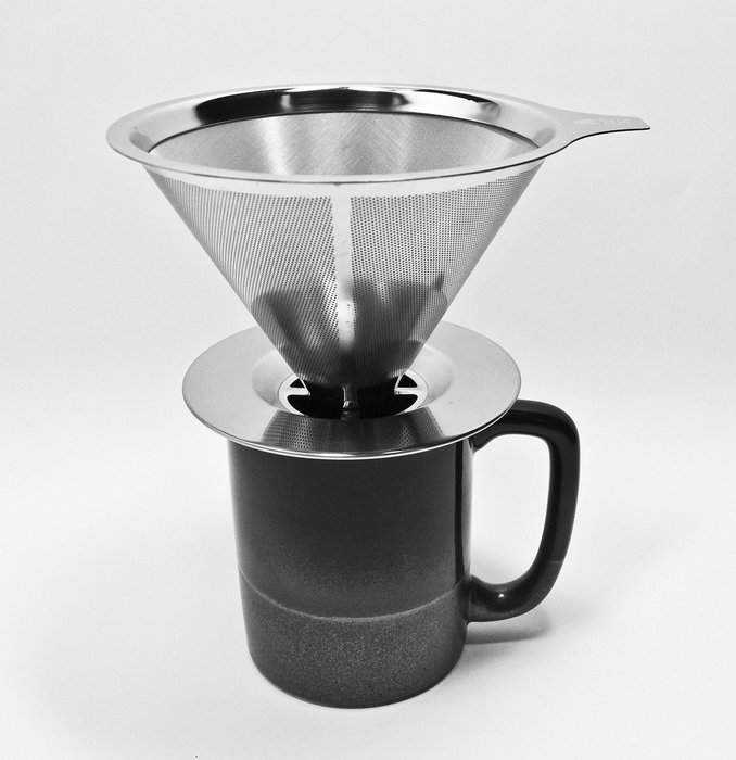 Stainless Steel Pour Over Coffee Dripper - Reusable Double Layer Mesh Filter and Coffee Scoop with Bag Clip N5