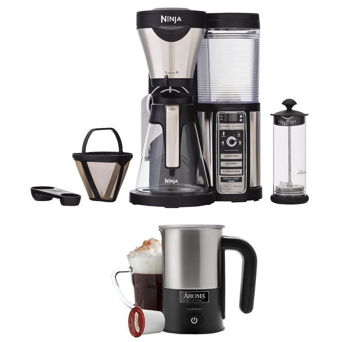 Ninja Coffee Bar Brewer with Glass Carafe and Reusable Filter (CF081) with Aroma Stainless Steel One Serving Milk... N2