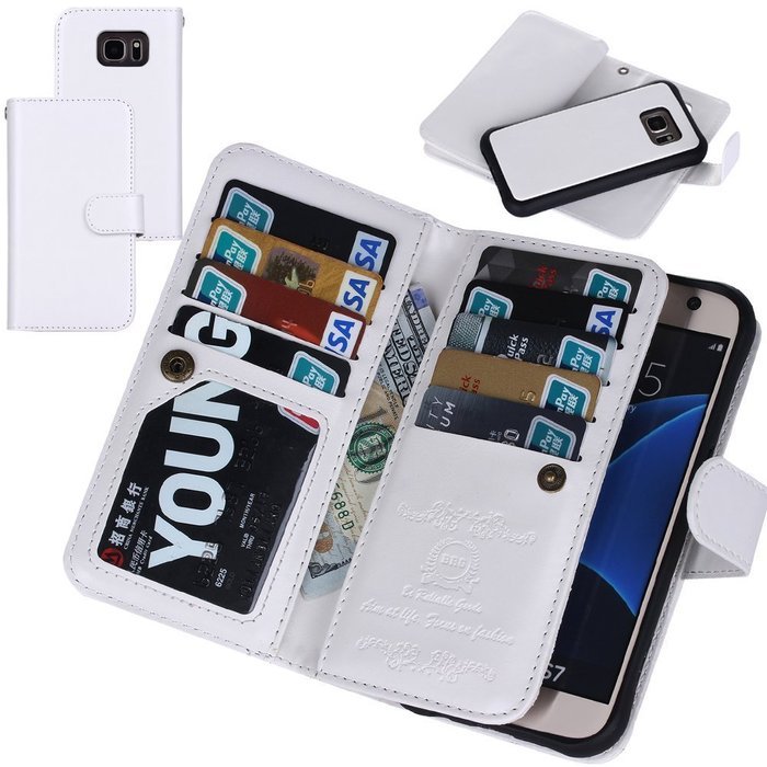 S7 Case, Premium Wallet Leather Credit Card Flip Folio Case by Juzi&reg; - Detachable Magnetic Back Cover with Lanyard... N4