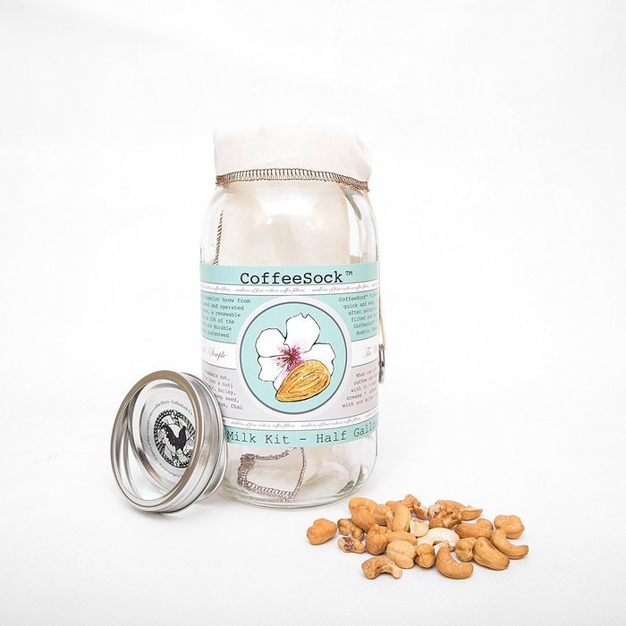 CoffeeSock NutMilk Kit- Reusable Organic Cotton Filter and Jar (NUTKIT64) N3