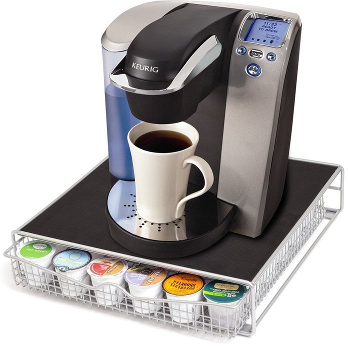 Coffee Pod Holder,36 K Cup Holder Rack Storage for Keurig Coffee Pod Chrome Drawer Organizer & Mat N2