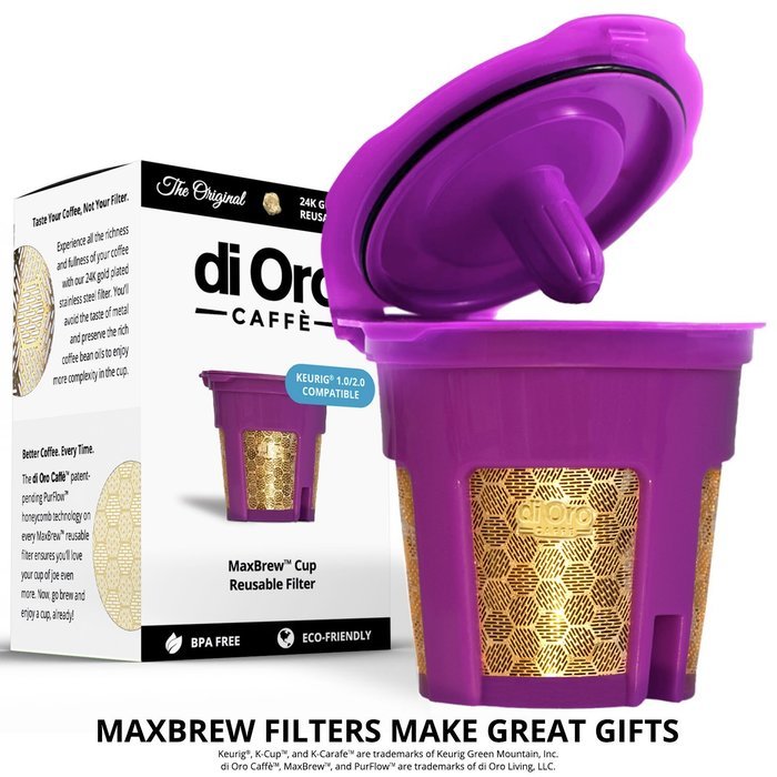 MaxBrew 24K GOLD K-Cup Reusable Filter for Keurig 2.0/1.0 Small Single K-Cup N6