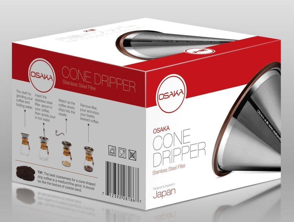 Osaka Stainless Steel Pour Over Cone Dripper, Reusable Coffee Filter for Osaka, Chemex, Hario, Carafes and More... N5