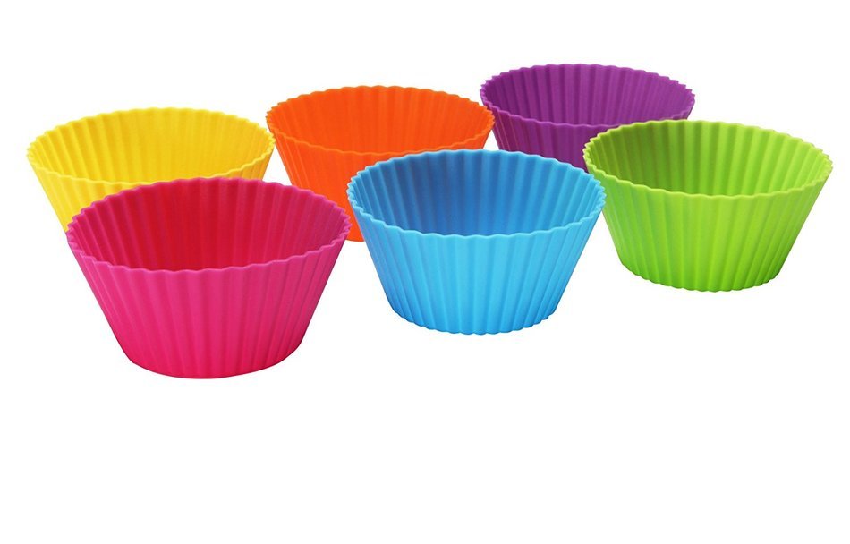 Unicook 12-Pack Silicone Baking Cups Cupcake Molds Pastry Stand Cupcake Liners Silicone Muffin Cups,6 Vibrant... N2