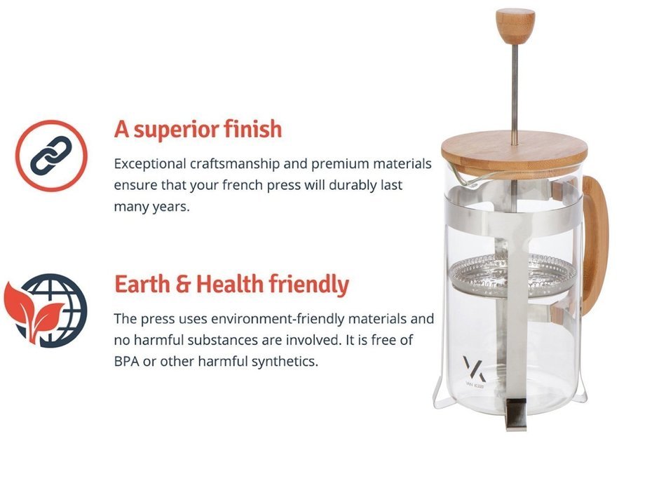 Urban Galley French Press Coffee Espresso Tea Maker (3 Cup / 350ml/ 12oz) with Stainless Steel Plunger, Pyrex... N13
