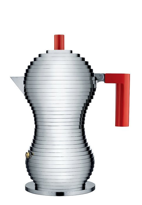 Alessi MDL02/3 R "Pulcina" Stove Top Espresso 3 Cup Coffee Maker in Aluminum Casting Handle And Knob in Pa, Red