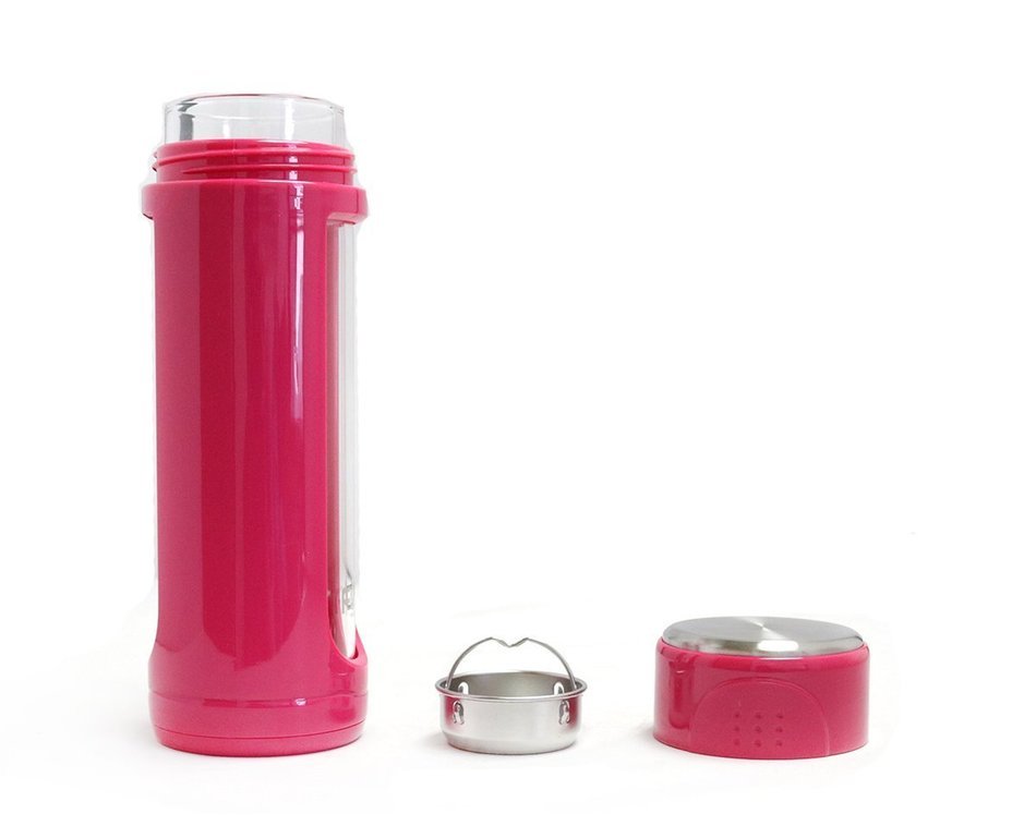 Slim 320ml Loose Leaf Tea Infuser Bottle with removable Strainer (Hot Pink) N3