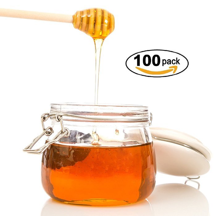 Honey Dipperz 100 PACK - 6" long (16cm) Wooden Honey Dipper Drizzler Stirring Stick, Spoon Rod Muddler Dispense...