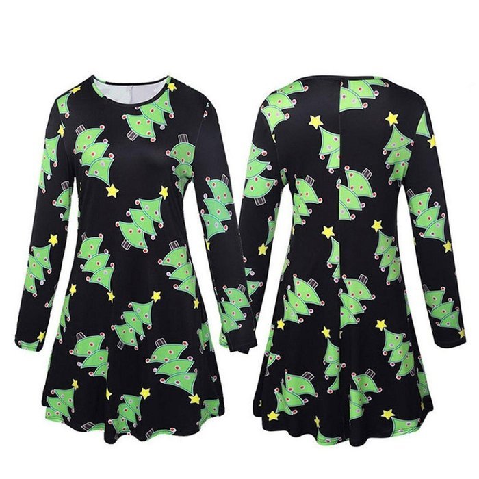 Xmas Print Dress,Morecome Ladies Christmas Long Sleeve Flared Party Dresses (XXL, Black) N3