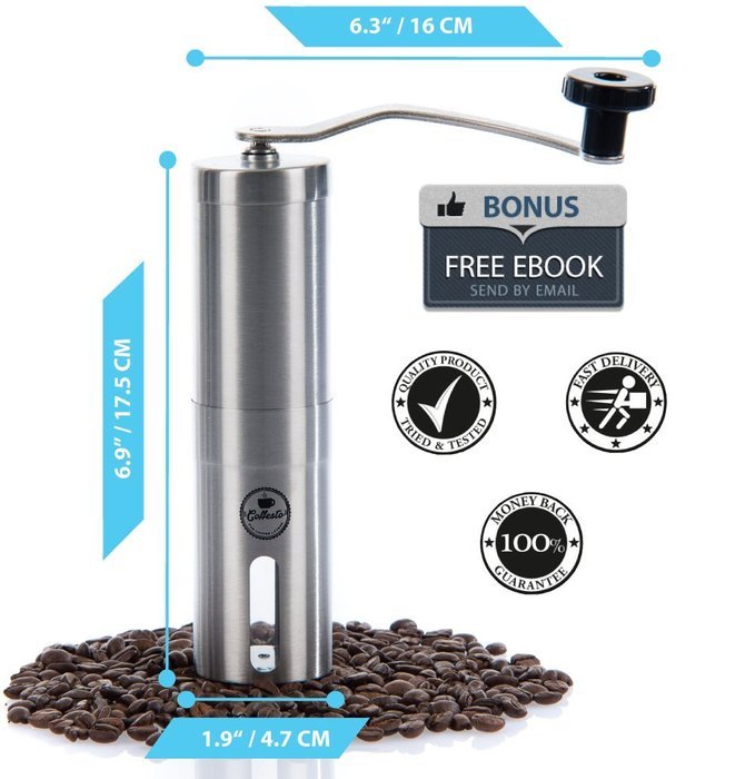 LIMITED OFFER Manual Coffee Grinder with Adjustable Ceramic Burr &ndash; Conical Mill for Precision Brewing &ndash; Stainless... N6