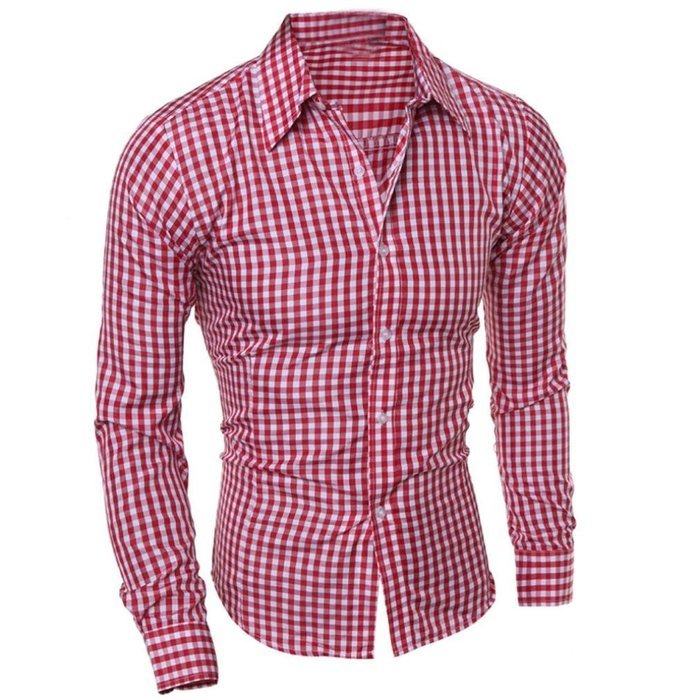 Men's Blouse,Laimeng Cotton Blend Autumn And Winter Long-sleeved Plaid Self-Cultivation Shirt Top Blouse (XL,... N6