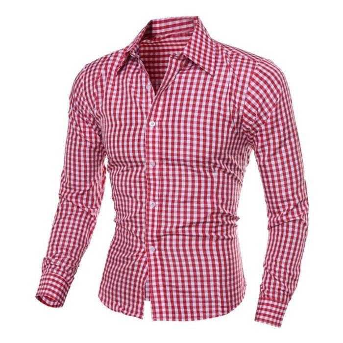 Men's Blouse,Laimeng Cotton Blend Autumn And Winter Long-sleeved Plaid Self-Cultivation Shirt Top Blouse (XL,... N7