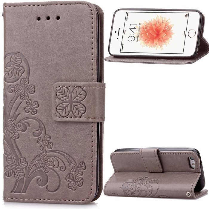 iPhone 5C Case, iPhone 5C Wallet Case,PHEZEN Four Leaf Clover Flower Design PU Leather Wallet Case Stand Flip... N48