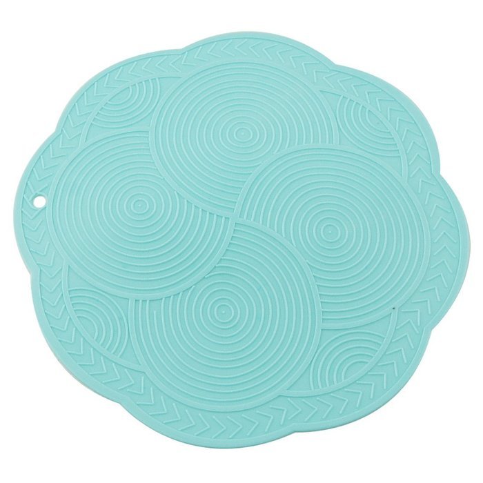 Blue Round Floral Shape Antislip Silicone Heat Resistant Mat 2 Pcs