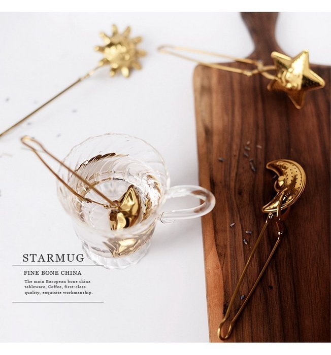 Creativity Gold Stainless Steel Quality Tea Infuser Clip - Star / Moon / Sun / Shell / Teapot N5