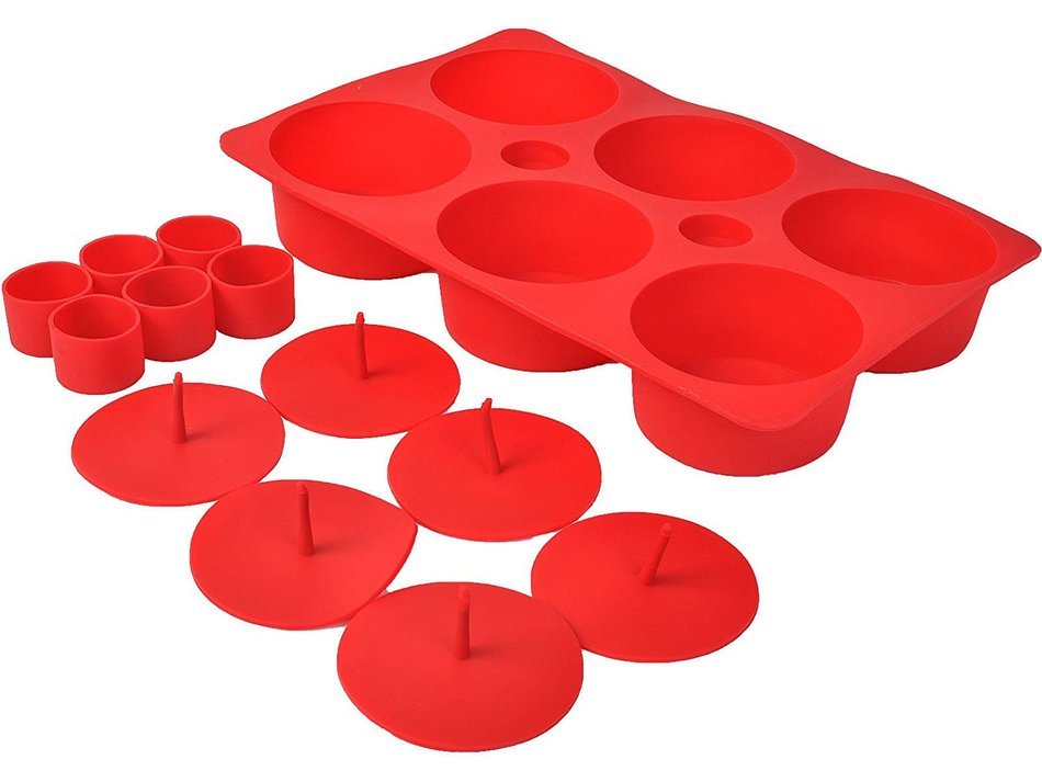 Safstar 6 Mould Cupcake Cake Making Set Silicone Muffin Non-Stick Filled Baking Pan (Red)
