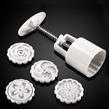 Y&XL&H 5Pcs/lot Hand pressing 50g Round Moon Cake Mold Belt 4 Stamps Cookie Cutter Pastry Moon Cake Molds N2