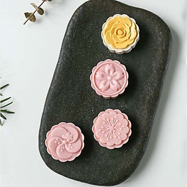 Y&XL&H 5Pcs/lot Hand pressing 50g Round Moon Cake Mold Belt 4 Stamps Cookie Cutter Pastry Moon Cake Molds N3