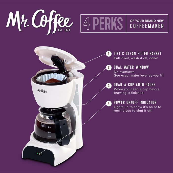 Mr. Coffee DR4MC 4-Cup Coffeemaker, White N4