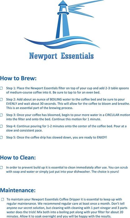 Newport Essentials Pour Over Coffee Filter: Stainless Steel Reusable Coffee Dripper and Brewer with Pour Over... N9