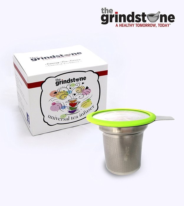 the Grindstone, Universal Tea Infuser, Easy Brewing of Loose Leaf Teas, Stainless Steel with Lime Green Lid (New... N2