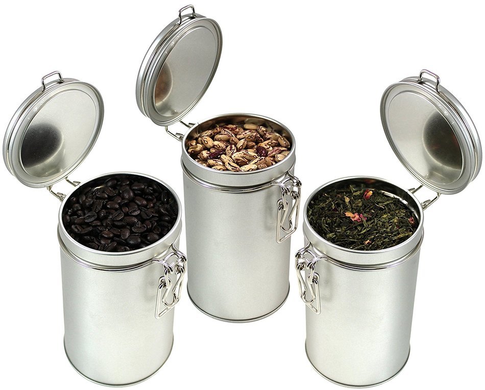Latching Tea Storage Tin, Coffee Tin, Tea Container, Spice Storage, Latched Lid W/ Rubber Seal, Multi-Purpose... N5