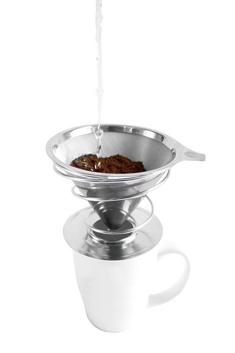 Oishii Pour Over Coffee Dripper and Reusable Brewer - Stainless Steel Filter with Unique Spiral Base N7