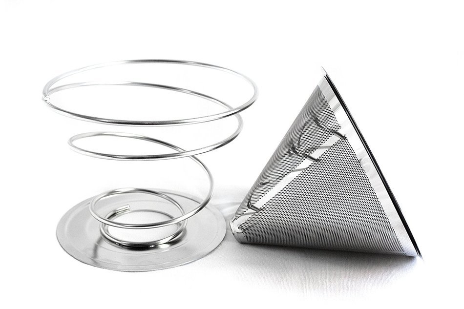 Oishii Pour Over Coffee Dripper and Reusable Brewer - Stainless Steel Filter with Unique Spiral Base N8
