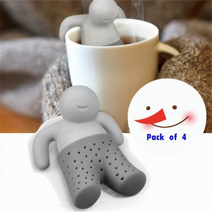 QOCOO Pack of 4 Man shape Loose Leaf Food-Grade Silicone Tea Infuser Strainers Filter for Black Tea, Green Tea... N2