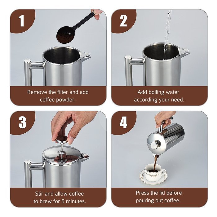 Cymas Double Wall Stainless Steel French Coffee Press,French Press Coffee & Tea Maker, 34 oz, 1 Liter(8-Cup) N3