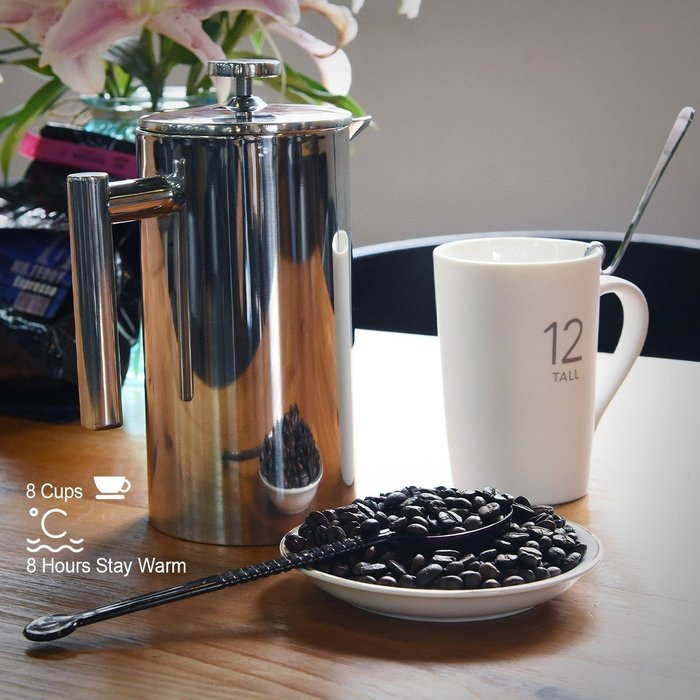Cymas Double Wall Stainless Steel French Coffee Press,French Press Coffee & Tea Maker, 34 oz, 1 Liter(8-Cup) N4