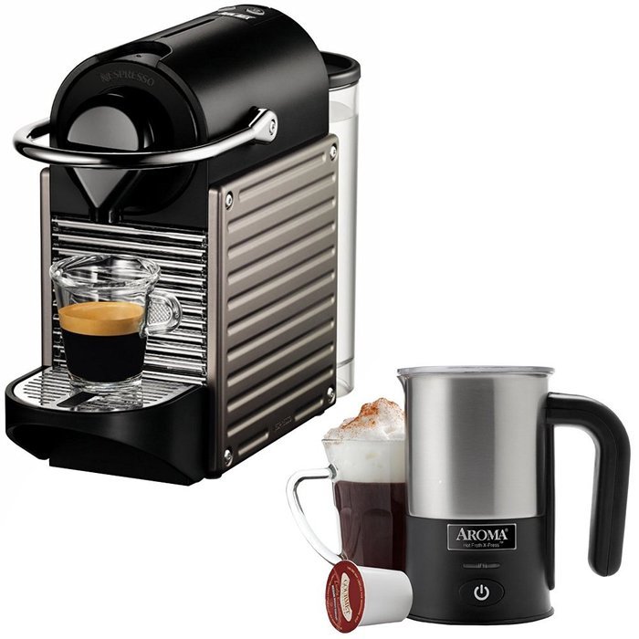 Nespresso Pixie Espresso Maker - Electric Titan (C60-US-TI-NE) with Aroma Stainless Steel One Serving Milk Frother N2