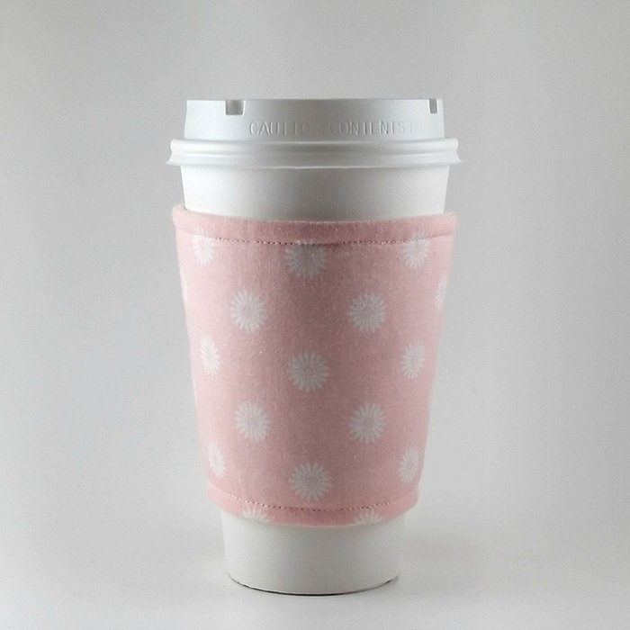 Pink and White Daisies, Reusable Coffee Cup Sleeve, Cup Cozy, Fits 12, 16 and 20 oz cups N2