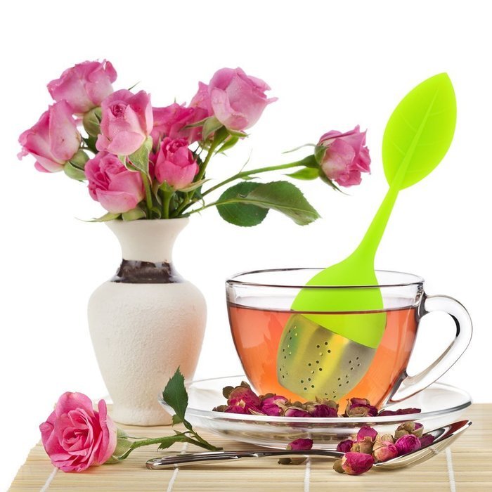 Tea Infuser, CCLV 4-Pack Silicone Tea Infuser Handle Stainless Steel Strainer Filter with Drip Tray N5