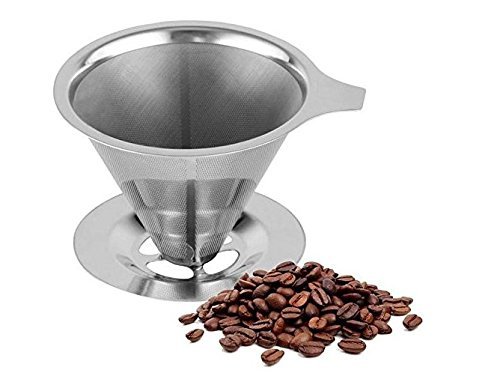 [TOP RATED] Pour Over Stainless Steel Coffee Dripper Filter With Spoon By Coffenation &ndash; Paperless Cone Reusable... N3