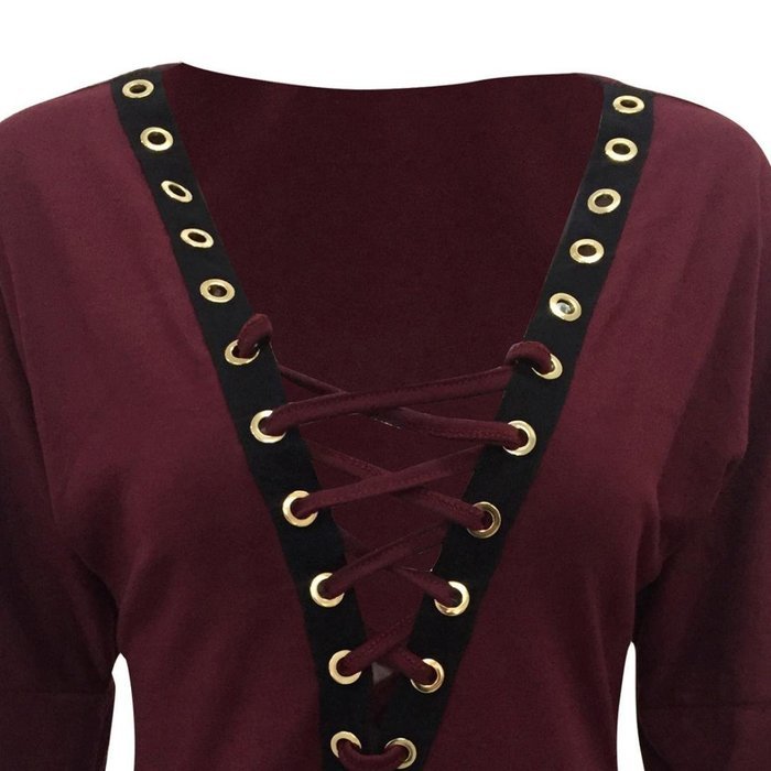 Women's Blouse,Laimeng Autumn Winter Open Collar Bandage Bat Sleeve Sweater Coat Blouse (XL, Wine Red) N4