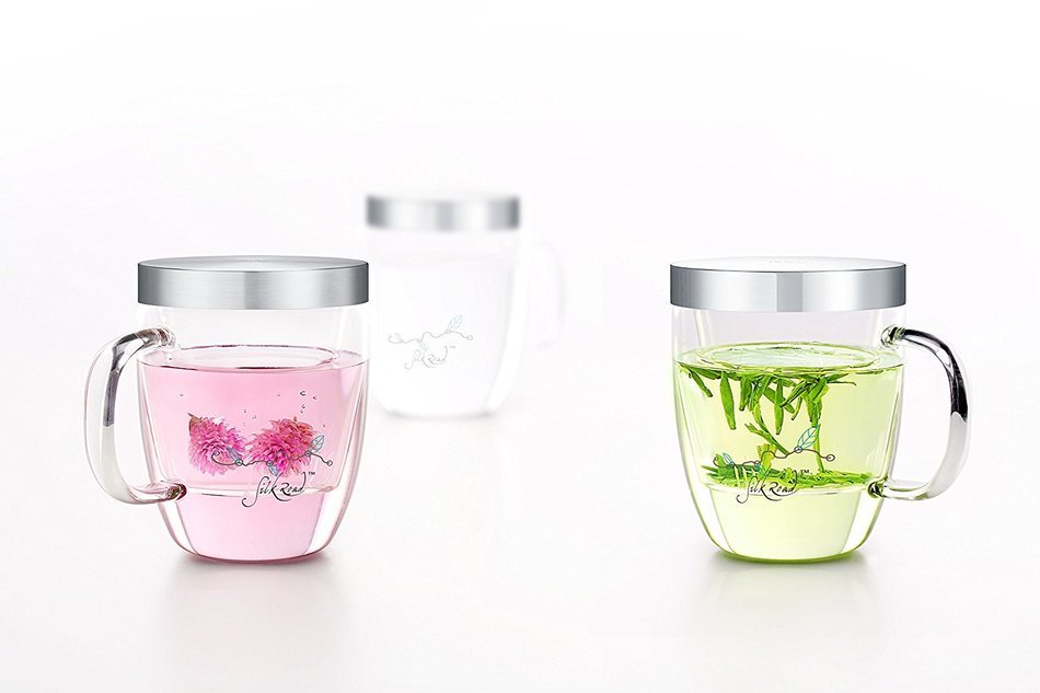 Glass Teacup with Glass Infuser. Stainless Steel Lid and Handle. Loose Leaf Tea Maker Tea Cup N2