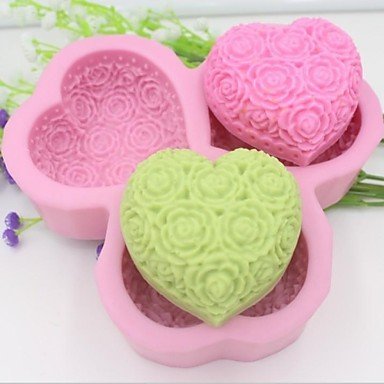 Sher Heart Shaped Rose Flower Fondant Cake Chocolate Silicone Mold Cake Decoration Tools,L14.5cmW14.5cmH3cm N3